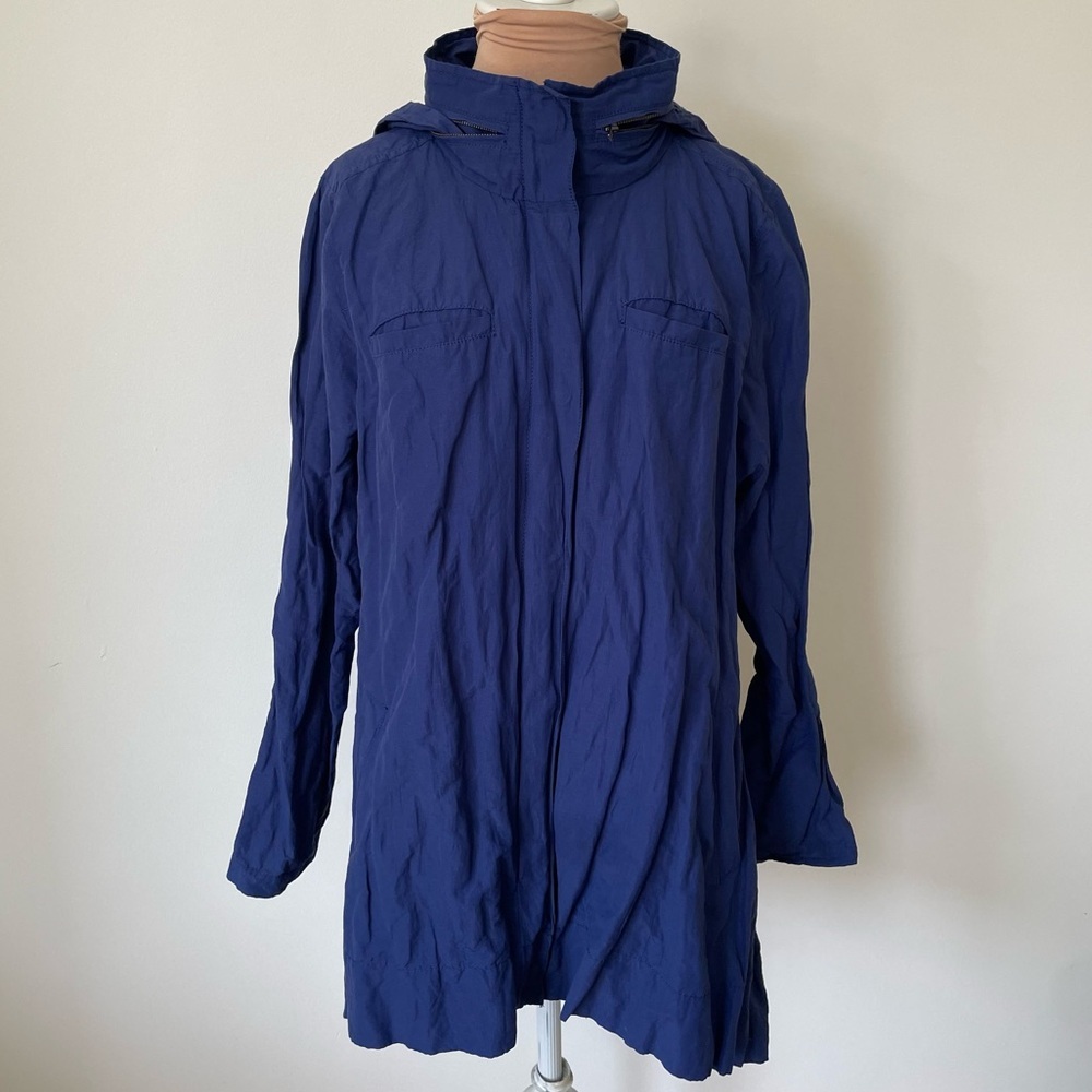 Eileen Fisher Rumpled Organic Cotton Steel Crinkle Metal Packable Hood Jacket M